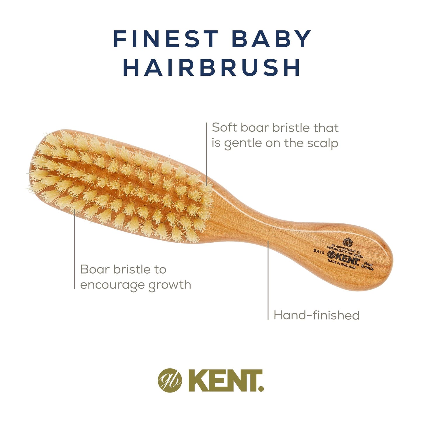 Kent Ba10 Newborn Baby Hair Brush With Soft 100% Pure White Natural Bristle, Cradle Cap Hairbrush For Infant, Toddler And Kids W