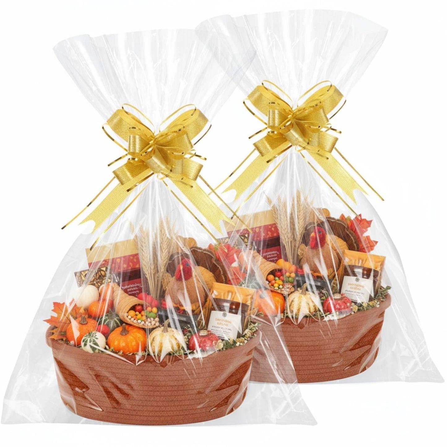Colingmill 2 Pack Empty Gift Basket with Handles Christmas Thanksgiving Woven Baskets with Ribbons Gift Bags Storage Empty Chest