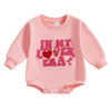 Eadrioss Infant Baby Girl Valentines Outfit Bubble Romper Letter Embroidery/Print Sweatshirt Shirt Newborn Valentines Clothes (D