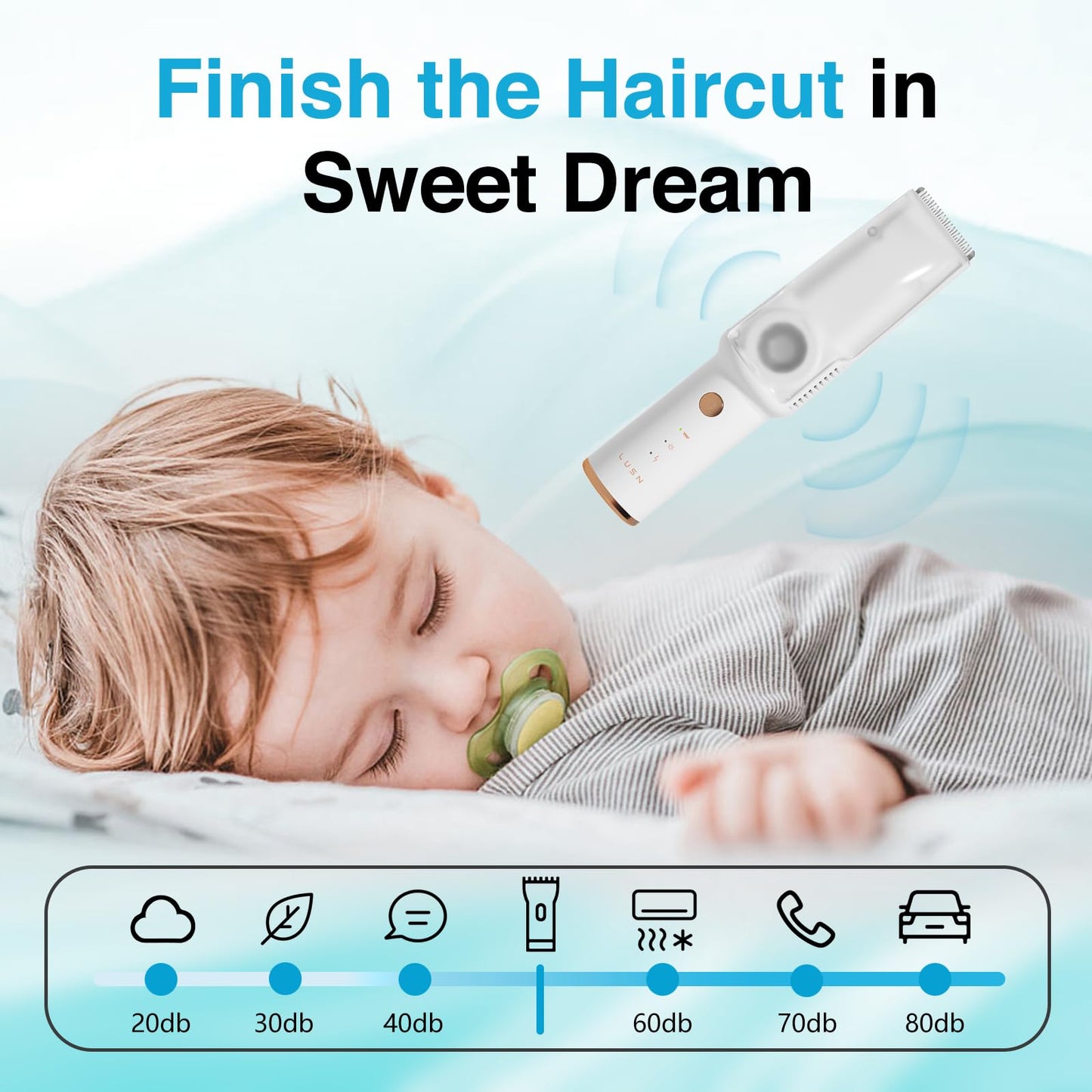 Lusn Baby Hair Clipper With Vacuum, Kids Hair Clippers Kit With 3 Guide Combs & 18 Piece, Ipx7 Waterproof, Vacuum & Cordless Use