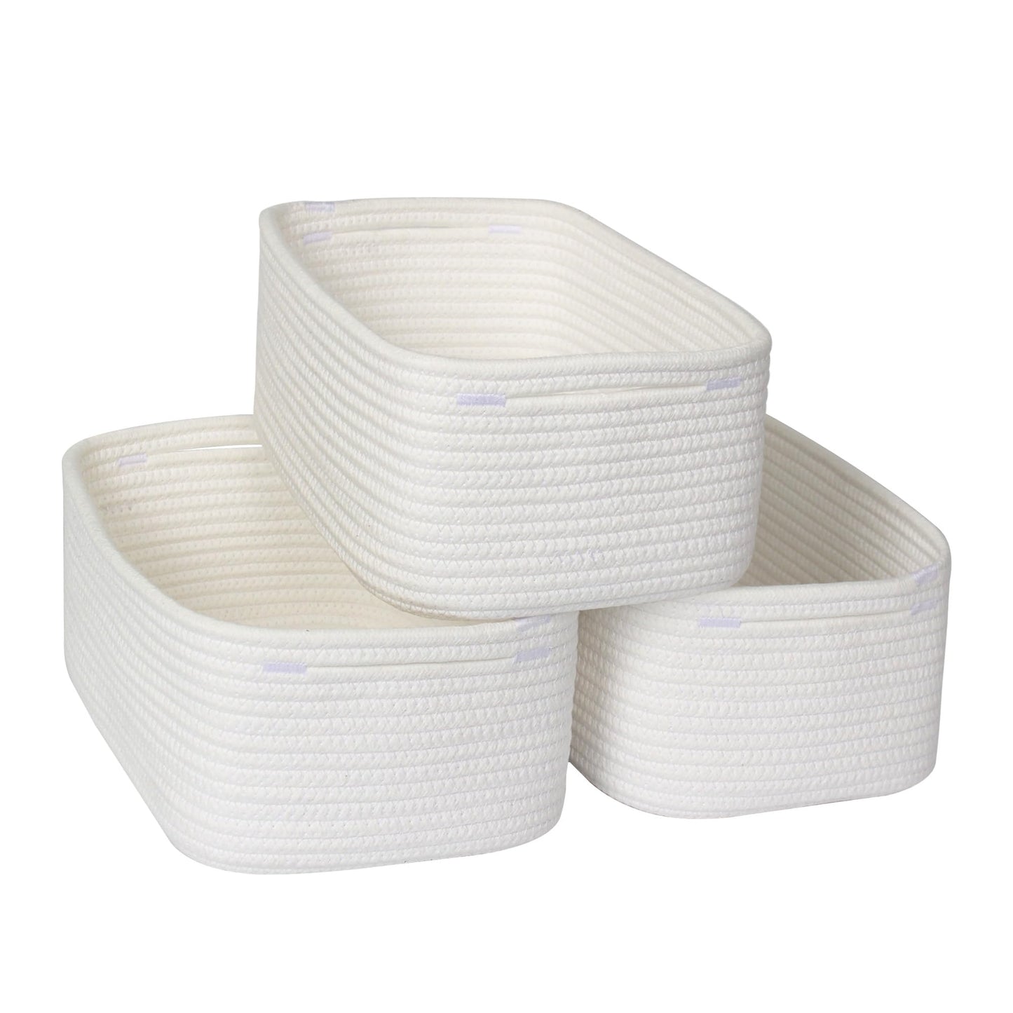 MEGASKET Storage Baskets for Shelves 3 Pack, Small Woven Cotton Rope Bins for Organizing, Cute Baby Nursery Decor Closet Organiz