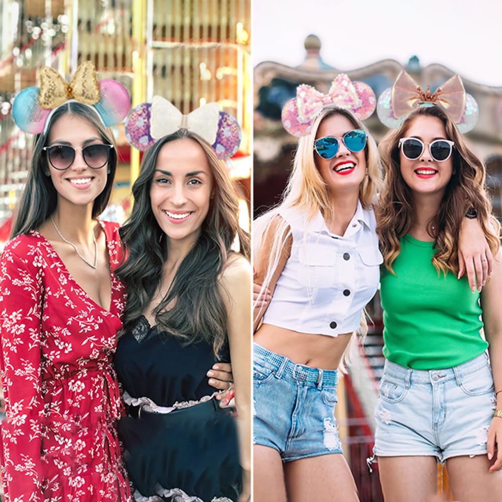 Rcjera Minnie Sequin Mouse Ears Headband For Women Girls Boys, Sequin Bow Headbands Classic Glitter Party Princess Decoration