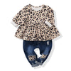 Nzrvaws 12 Months Girls Clothes Toddler 18 Months Baby Outfit Leopard T Shirt Tops Denim Ripped Jeans Long Pant Infant 2Pc Cloth