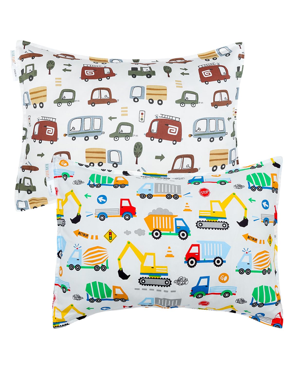 ALVABABY Toddler Pillowcases 2 Pack Organic Cotton Fit 13x 18 or 14x19 Kids Pillow Cover Envelope for Girl Boy Travel(Pillowcase