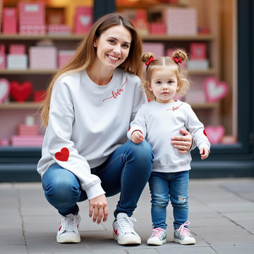 Ritatte Mommy And Me Valentine'S Day Outfit Love Heart Graphic Family Matching Sweatshirt Crewneck Long Sleeve Pullover Top(L, M
