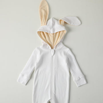 Owlivia Organic Cotton Baby Boy Girl Zip Up Sleep N Play, Footless, Long Sleeve(6-12 Months, White Bunny)