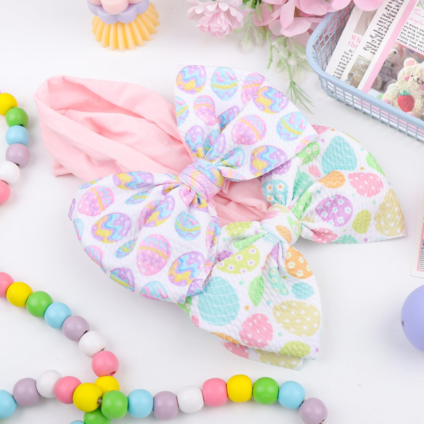 Lanmerry Easter Bows For Girls Infant Easter Headbands Hair Bows For Baby Girl Bunny Egg Headband Bow Baby Girl Headbands With B