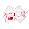 Wee Ones Girls' Valentines Day Hair Bow On Weestay No-Slip Clip, Moonstitch Heart Embroidered Grosgrain Hair Bow, King, White