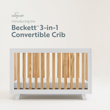 Storkcraft Beckett 3-In-1 Convertible Crib (White With Natural) - Greenguard Gold Certified, Converts From Crib To Toddler Bed,