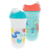 Nuby No Spill Insulated Cool Sipper Transition Cup With Soft Slicone Rim Spout | 9 Oz/ 270 Ml | 2 Pack Printed: Aqua Animals & W