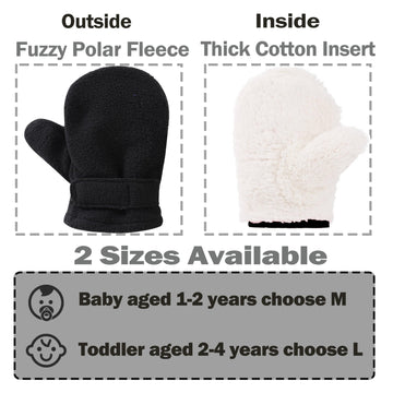 Baby Toddler Mittens Boys Girls Winter Outdoor Gloves Kids Easy-On Fleece Warm Mittens Black 1 Pair L(2-4 Years)