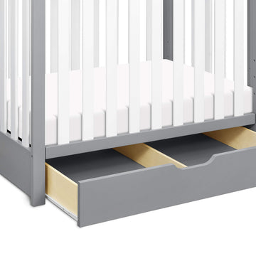 Carters by DaVinci Colby 4-in-1 Convertible Mini Crib with Trundle Drawer in Grey and White, Greenguard Gold Certified, Undercr