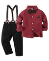 Disaur Toddler Boy Wedding Guest Outfit Long Sleeve White Leaf Dress Shirt Bow Tie Suspender Black Pants Baby Formal Outfit Boy