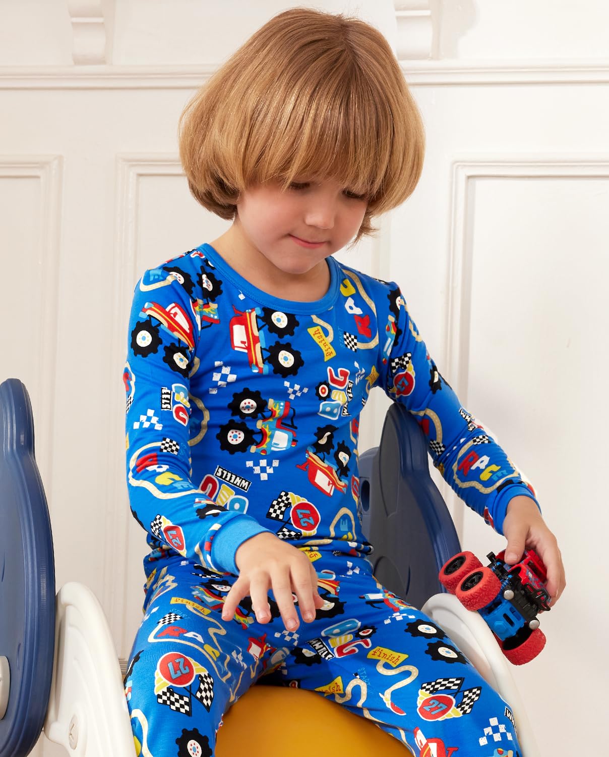 Babee Reshinee Bamboo Viscose Toddler Pajamas Boys Girls Kids Baby 2Pcs Long-Sleeve Pyjamas Set 2-3T Car Snug Fit Sleepwear Pjs
