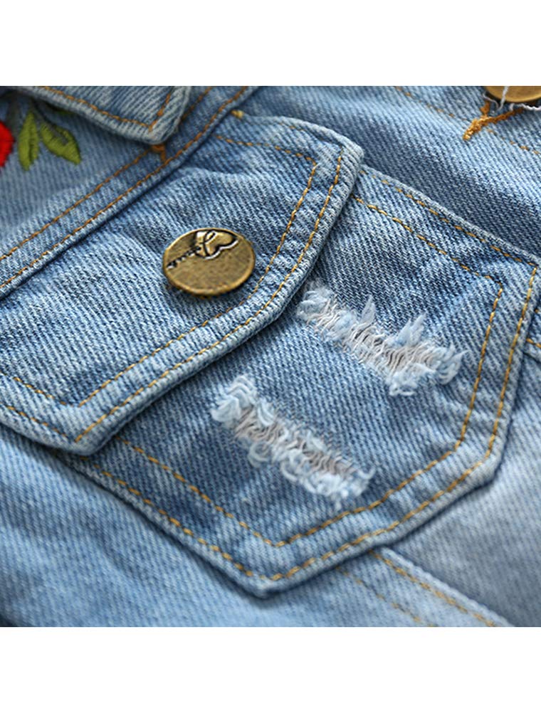 Abolai Baby Girls' Rose Embroidery Button Down Jeans Jacket Top Blue 100