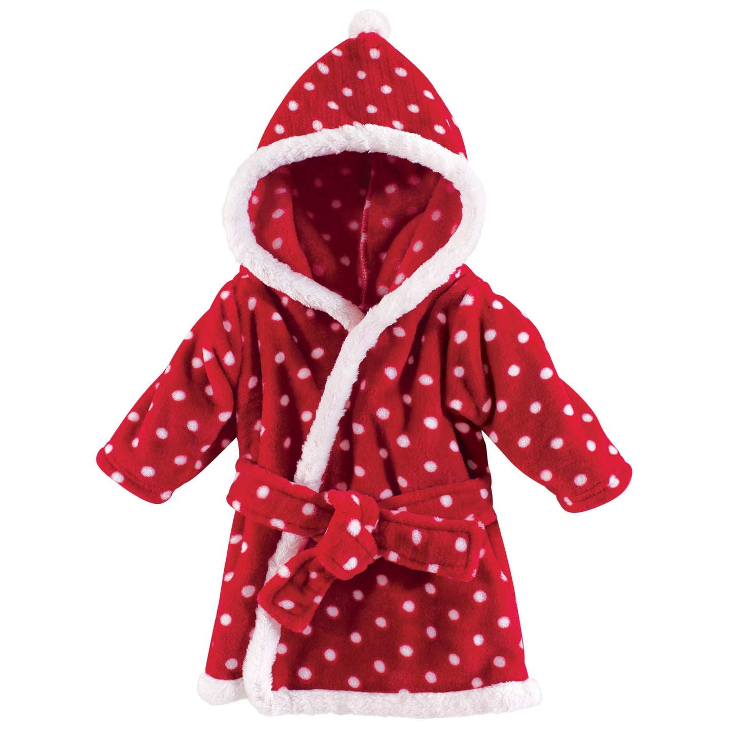 Hudson Baby Unisex Baby Plush Animal Face Bathrobe, Red Polka Dot, 0-9 Months