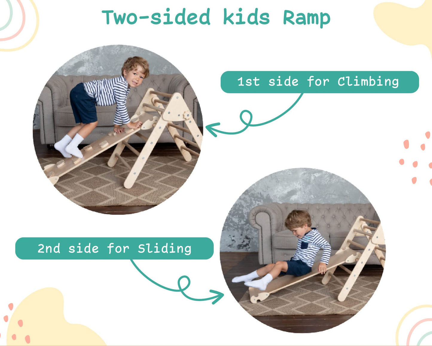 Woodandhearts 3 In 1 Triangle Set, Montessori Baby Climbing Set - Triangle Gym - Toddler Jungle Gym - Climbing Toys For Toddlers