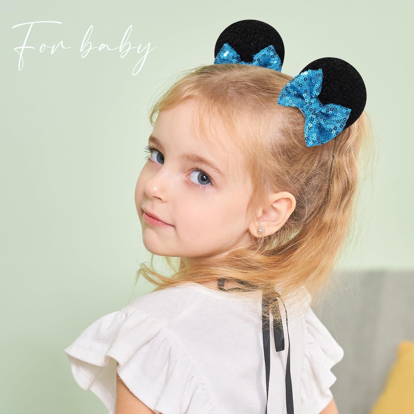 12Pcs Baby Girl Clips Mouse Ears Clips Bows With Sequin Polka Dot Bow Baby Hair Clips Bows For Girls