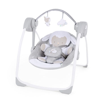 Ingenuity Comfort 2 Go Compact Portable 6-Speed Cushioned Baby Swing With Music, Folds Easy, 0-9 Months 6-20 Lbs (Cuddle Lamb)