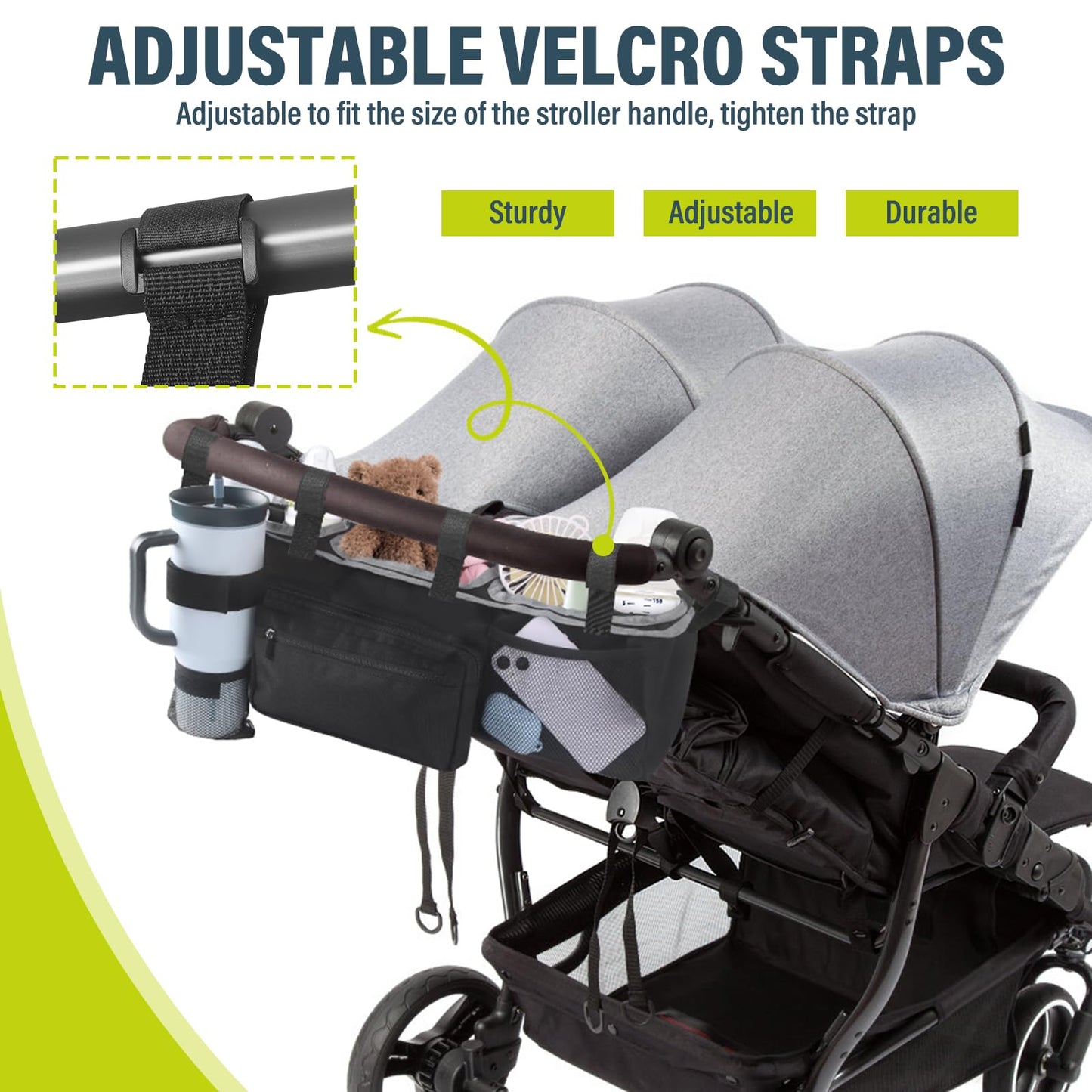 Jayobgo Double Stroller Organizer Bag For Bob Baby Jogger City Mini Gt2 Jeep Stroller, Universal Stroller Caddy Accessories With