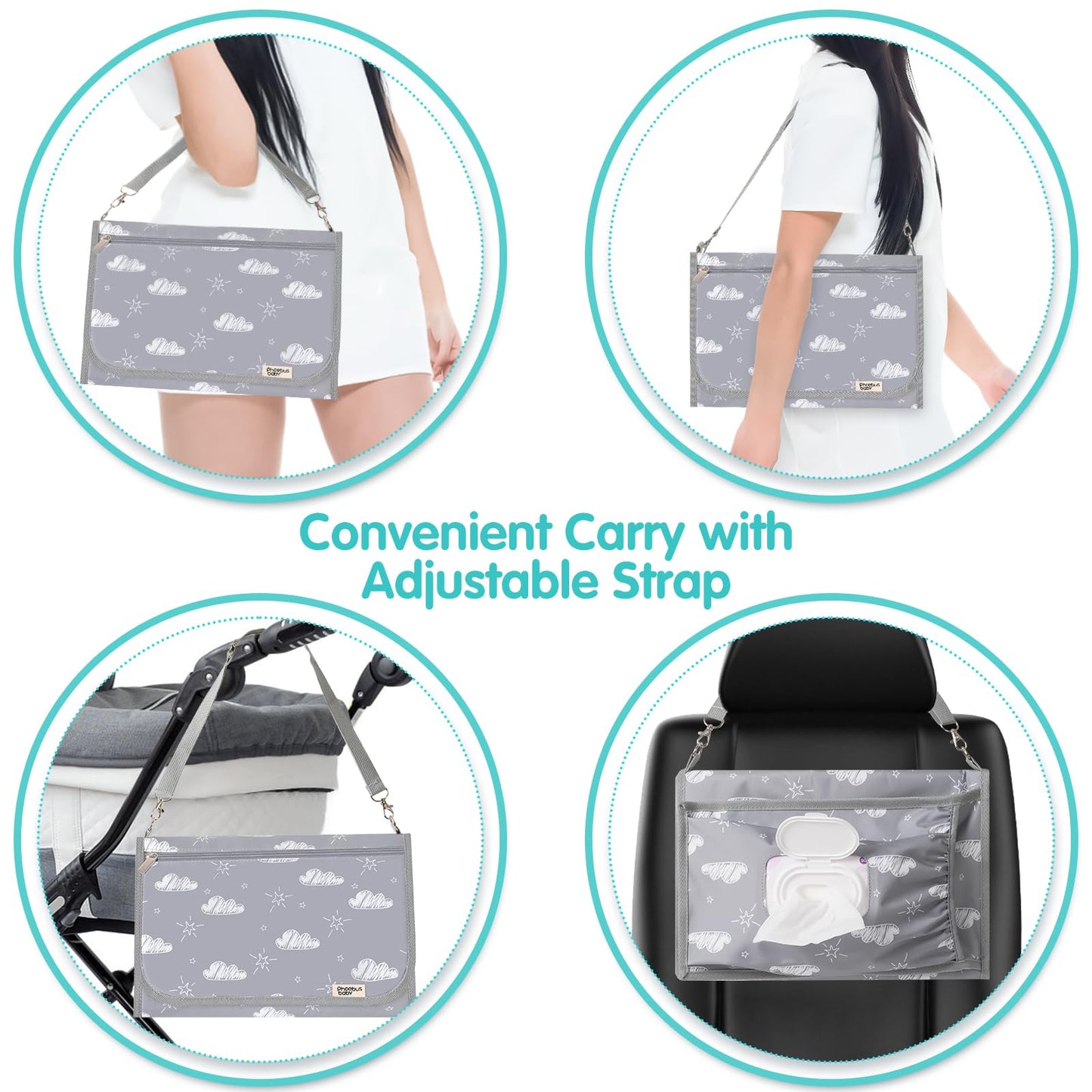 Phoebus Baby Portable Diaper Changing Pad - Travel Waterproof Baby Changing Mat With Shoulder Strap - Foldable Diaper Changing S