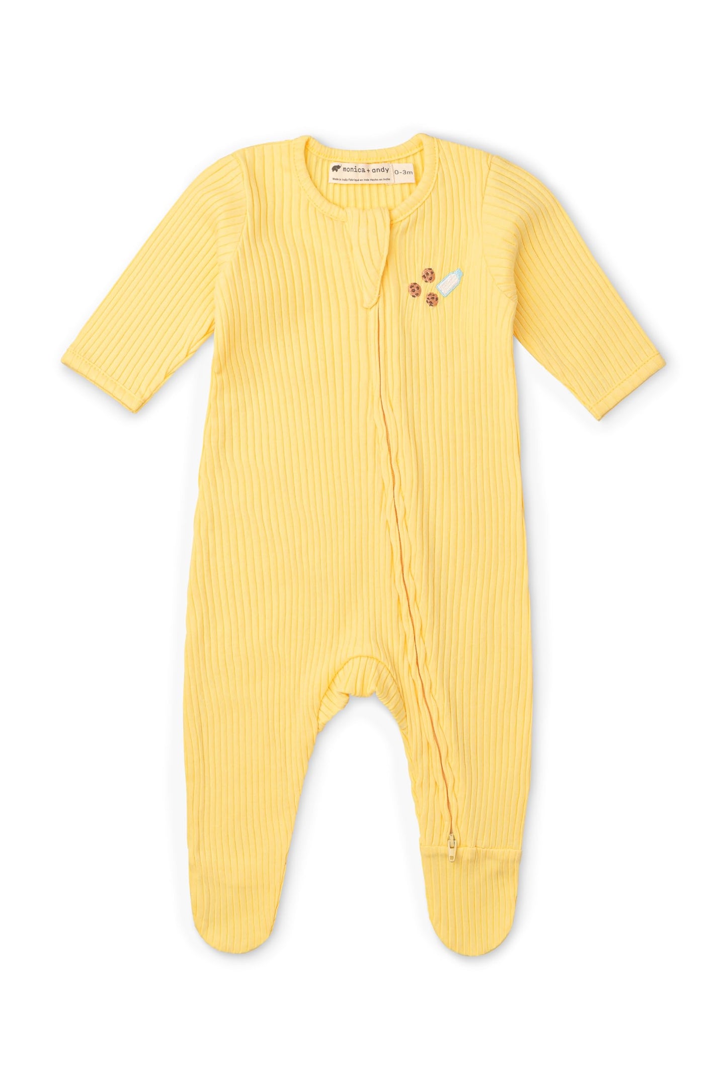 MONICA + ANDY One Piece, 6-9 Months, Ribbed Cookies + Milk, 100% Organic Baby Clothes for Girls & Boys, Zip Up, Sustainable Supe