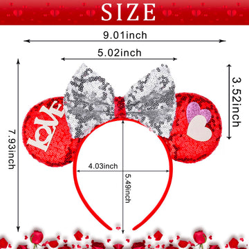 Tebwpiy Valentines Day Headband Hair Bands Mouse Ears Silver Love Lips Bow Sequin Headbands For Women Valentines Day Parties Kid