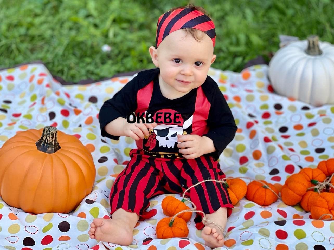 3Pcs Baby Boys Pirate Costume Halloween Infant Pirate Outfit Long Sleeve Pants With Headband (Black02, 0-3 Months)