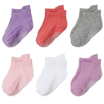 Qiyiendian 6 Pairs Non Slip Cozy Warm Ankle/Low Cut Socks With Grips For Baby Infant Toddler Kids Boys Girls(6-Multicolor A,6-12