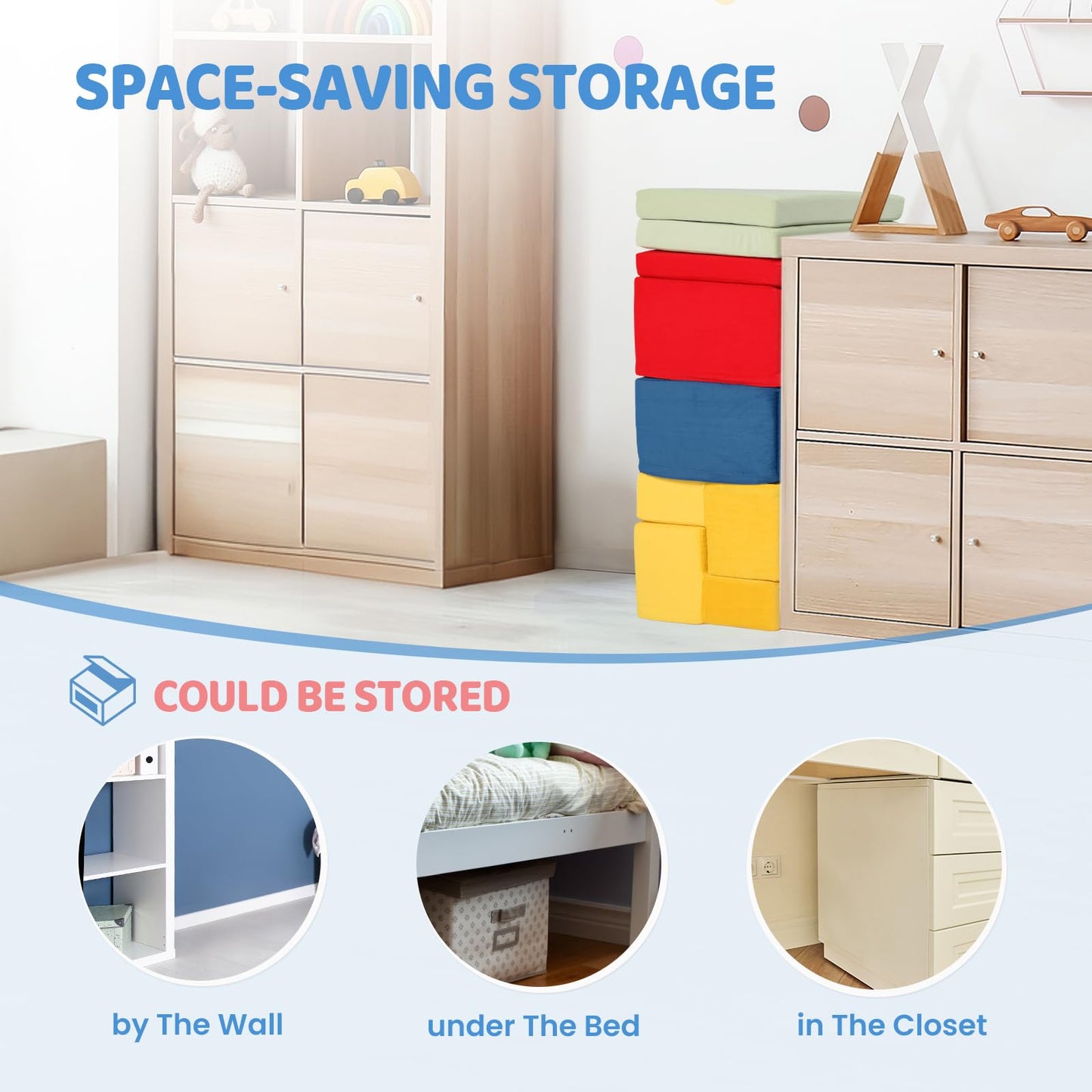 Joymor 6-Piece Fabric Soft Play Baby Climbing Blocks For Toddlers With Foldable Long Slide, Foam Climbing Toys For Toddlers 1-3