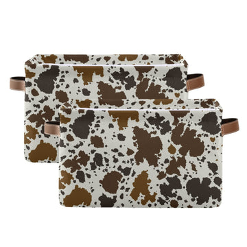 Xigua Cow Print Rectangular Storage Bin Canvas Square Storage Basket With Handles For Home,Office,Books,Nursery,Kid'S Toys,Close
