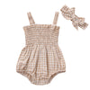 Newborn Baby Girl Bodysuit Sleeveless Halter Frill Romper One-Piece Jumpsuit With Headband Summer Clothes Set (Khaki, 6-12 Month