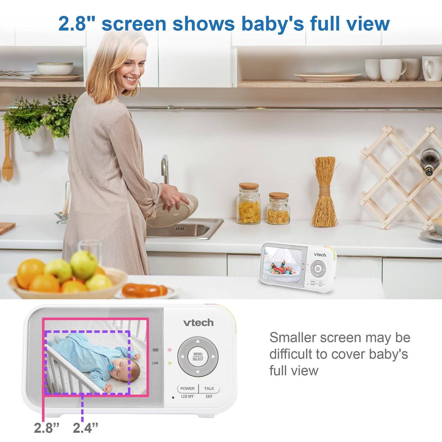 Vtech Vm923 Baby Monitor, 2.8 Screen, Pan-Tilt-Zoom, 1000Ft Long Range, Night Vision, 2-Way Audio, Temperature Sensor, Lullab