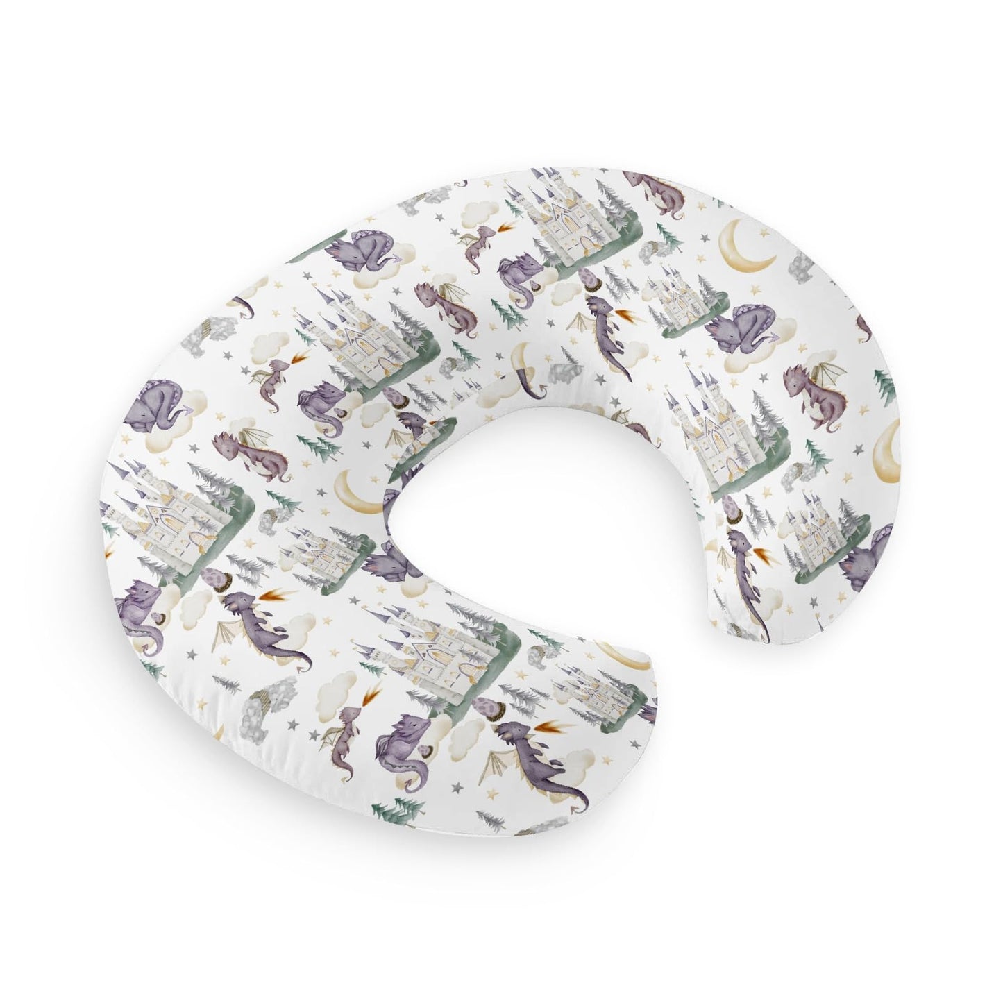 HawSkgFub Cute Dragon Fairy Tale Nursing Pillow Cover Baby Girl Shower Gift, Purple Castle Cloud Moon Star Pine Tree Breastfeedi