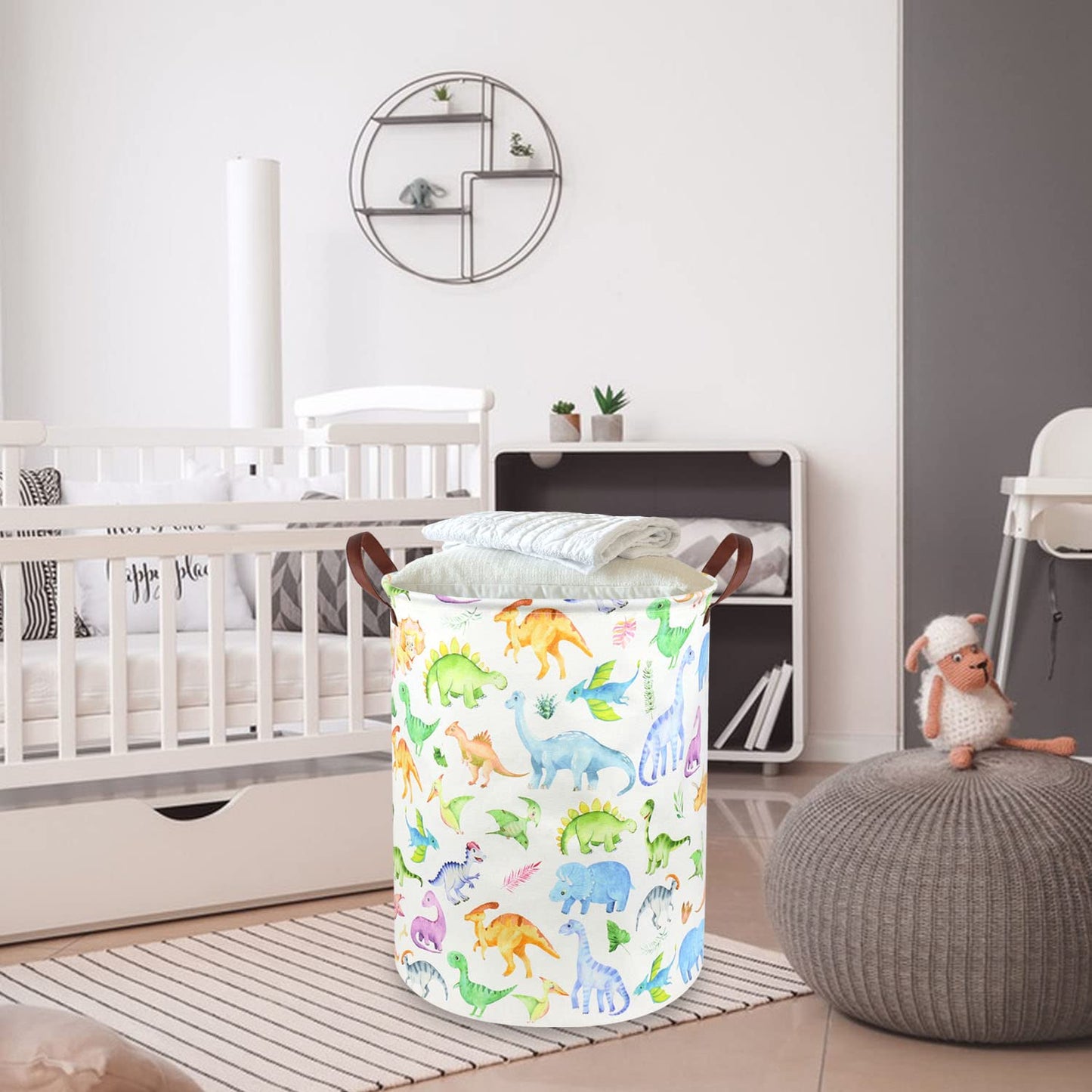 Fxocshe Large Storage Basket,Dinosaur Baby Hamper,Collapsible Canvas Waterproof Coating Boys Hamper For Storage Bin Toy Bins,Kid