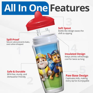 Playtex Baby Sipsters Stage 3 Paw Patrol Sippy Cups, Spill-Proof, Leak-Proof, Insulated - Blue, 9 Oz, 2 Count