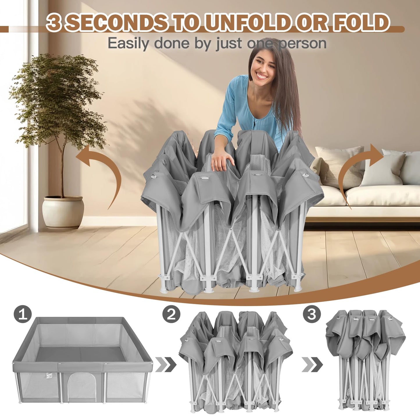 Foldable Large Baby Playpen 71'  71', Playard For Babies And Toddlers, Portable Safety Baby Fence Lightweight,No Installation,