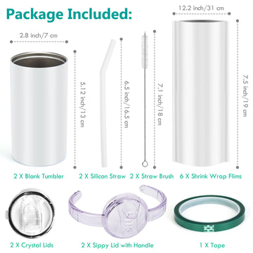 Rommeka Sublimation Blanks Skinny Sippy Cups, 12Oz Spill Proof Stainless Steel Insulated Tumbler With Lid And Straw, Double Wall