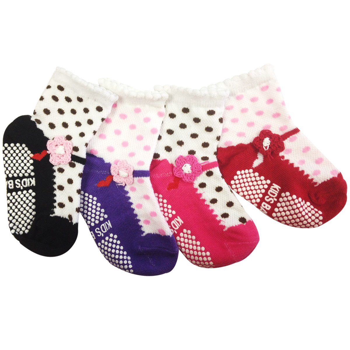 Allydrew Mary Jane Polka Dots Non-Skid Baby Socks 1T-3T, Set Of 4