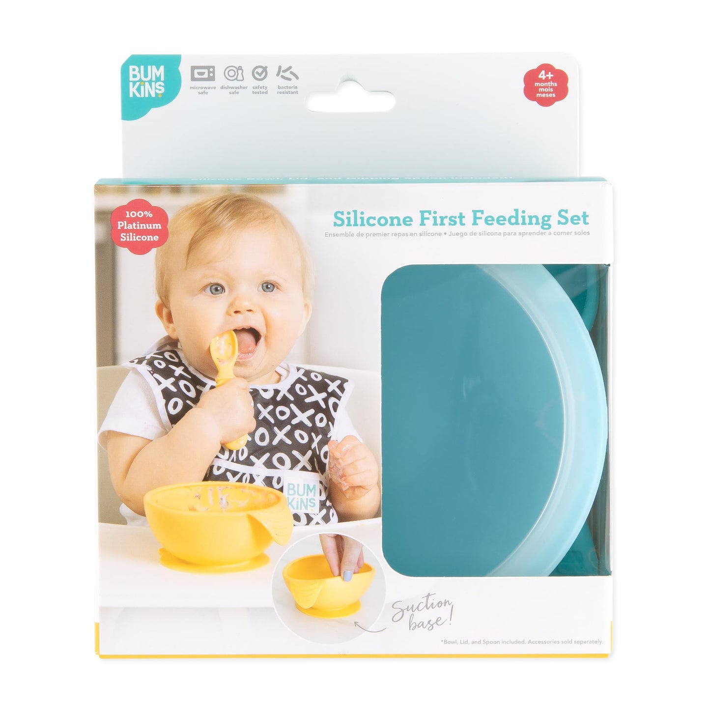 Bumkins Baby Bowl, Silicone Baby Feeding Set With Suction For Baby And Toddler, Includes Spoon And Lid, First Feeding Set, Essen