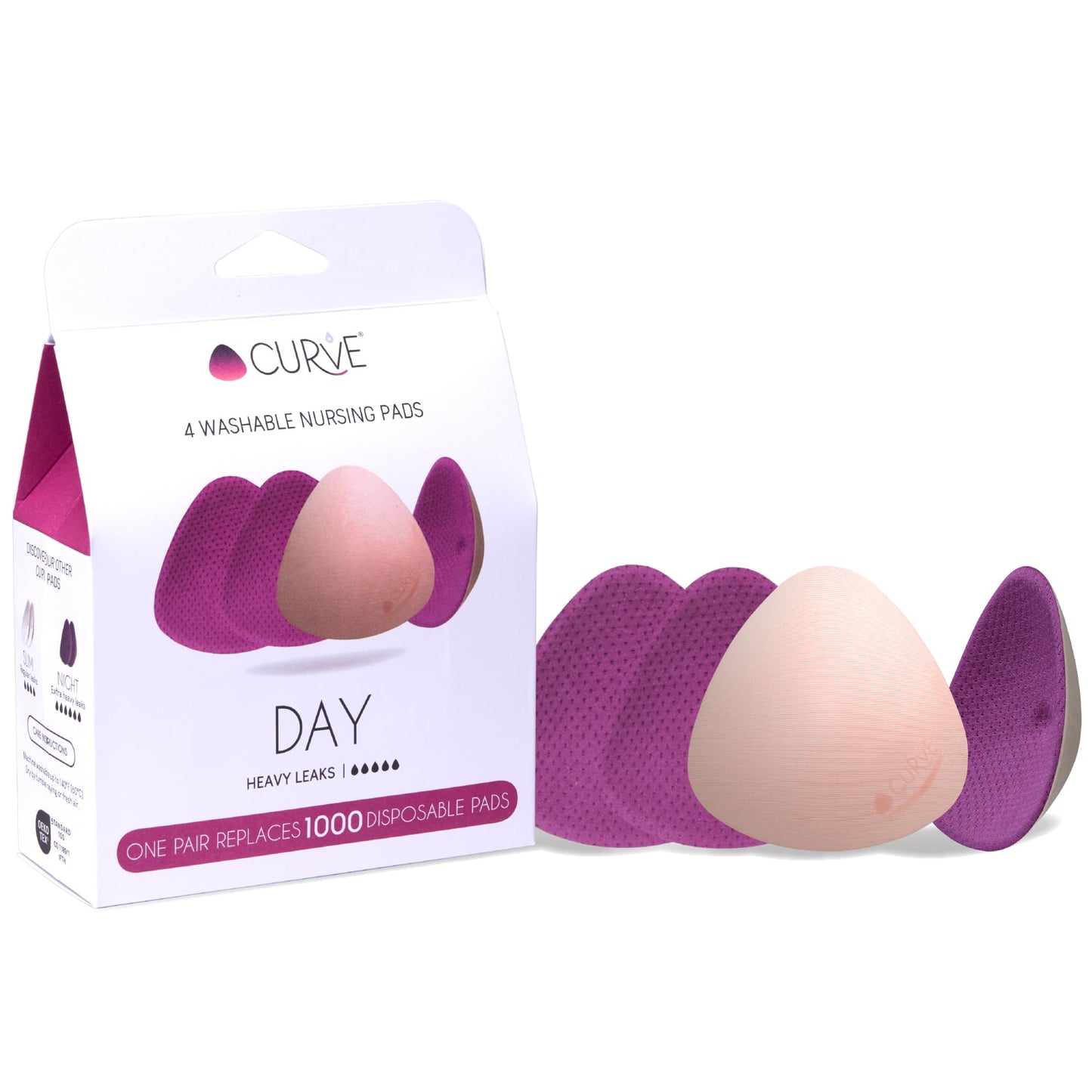 Essential Plus Day - 4 Nursing Pads - Ultra Absorbent - Reusable & Washable Breast Pads - Heavy Leaks - Stay Dry All Day, Eco-Fr