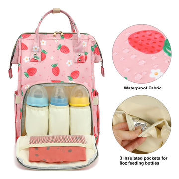 Xunteny Strawberry Baby Diaper Bag Backpack For Girls Boys, Waterproof Large Maternity Nappy Bags For Mom