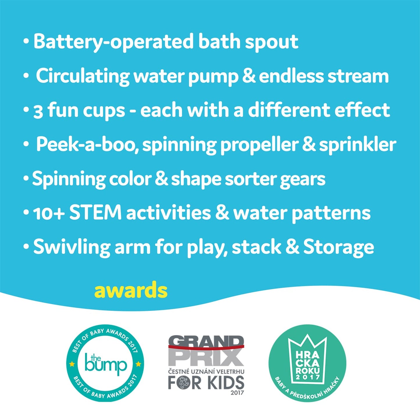 Yookidoo Bay Bath Toddler Toys (Ages 1-3) - 3 Stackable Cups, Spinning Gears, Hose & Spout for Water Play - Mold Free - Suction