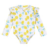 Gerber Girls' Toddler Long Sleeve One Piece Rashguard Swimsuit, White Yellow Lemons, 5T