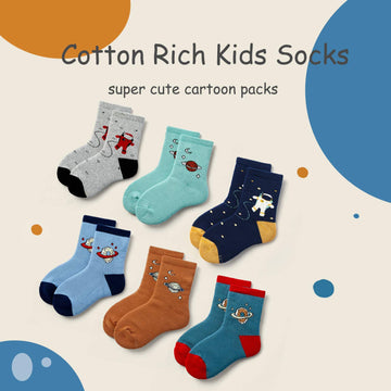 Howjojo Toddler Boys Winter Warm Socks Kids Cotton Crew Socks Cartoon Space Socks 6 Pack 3T-4T/4T-5T
