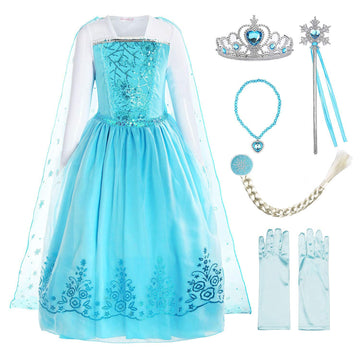 Relibeauty Girls Sequin Princess Costume Long Sleeve Dress Up, Light Blue(With Accessories), 2T-3T