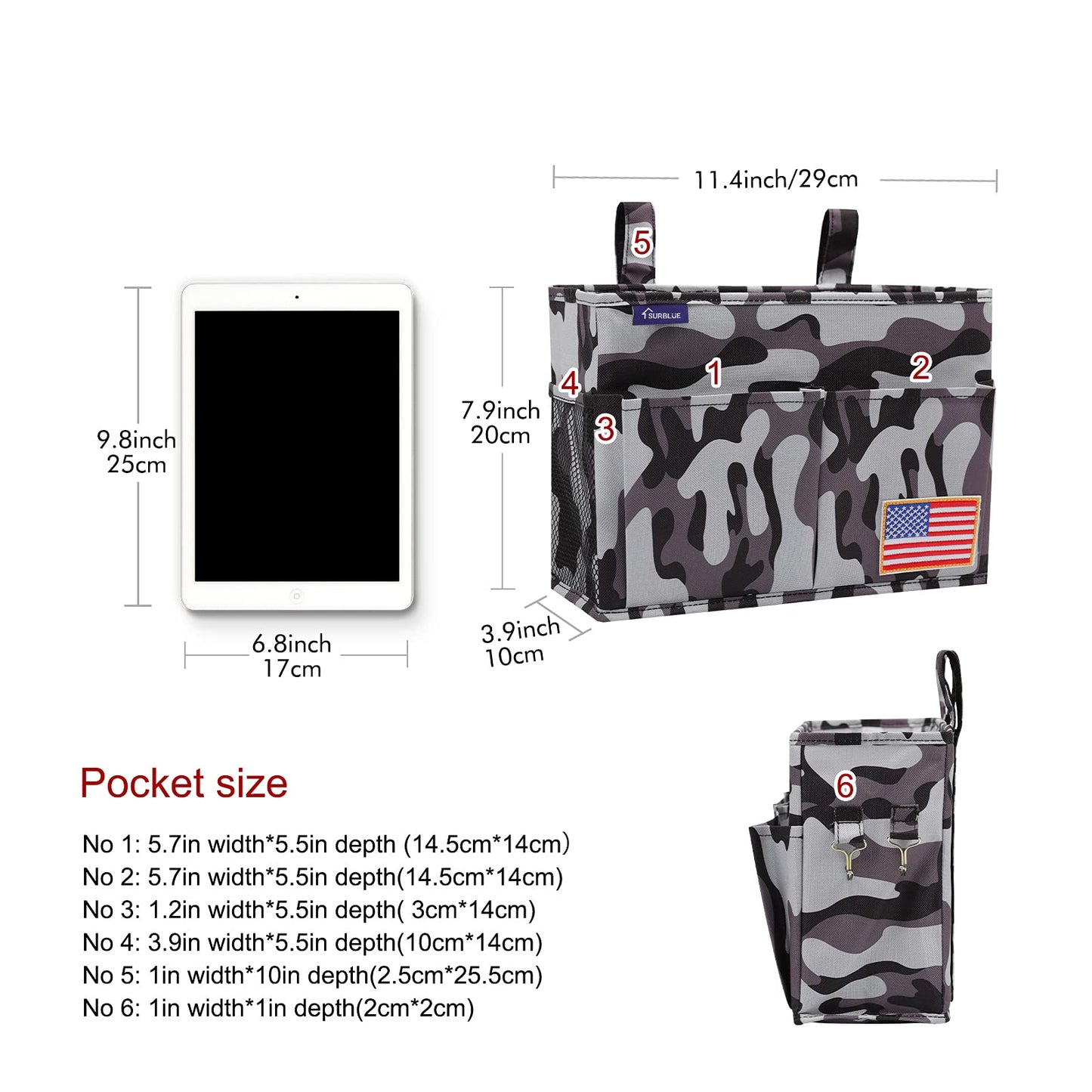 Surblue Bedside Caddy Hanging Bed Organizer Storage Bag Pocket For Bunk And Hospital Beds, College Dorm Rooms Baby Bed Rails, Wh