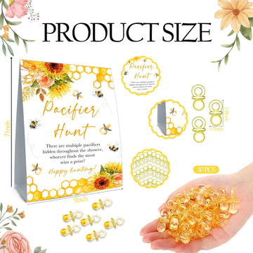 Guawubiang Pacifiers Hunt For Baby Shower Game, Mini Pacifiers Baby Shower Game Set, 50Pcs Yellow Mini Pacifiers Decor For Baby