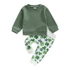 Infant Toddler Baby Boy St Patricks Day Outfits Long Sleeve Shirts Green Sweatshirt With Clover Pants 2Pcs Set (Clover Green, 6-