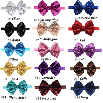 Cellelection 15Pcs Baby Girls Headbands 4'' Big Boutique Bling Sparkly Glitter Sequin Hair Bows Headband Elastic Hair Bands Hair